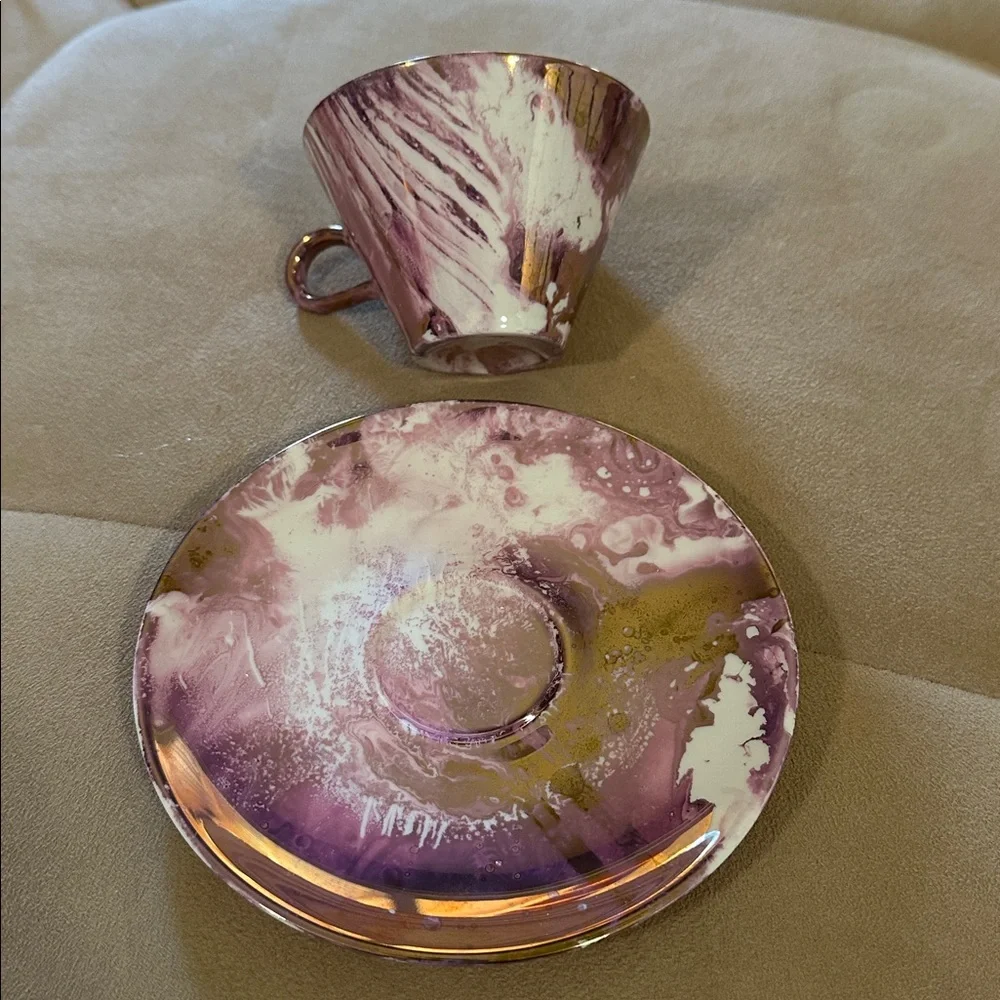 Sascha Brastoff Sacha Surf Ballet Pink Gold Teacup Tea Cup saucer Plate